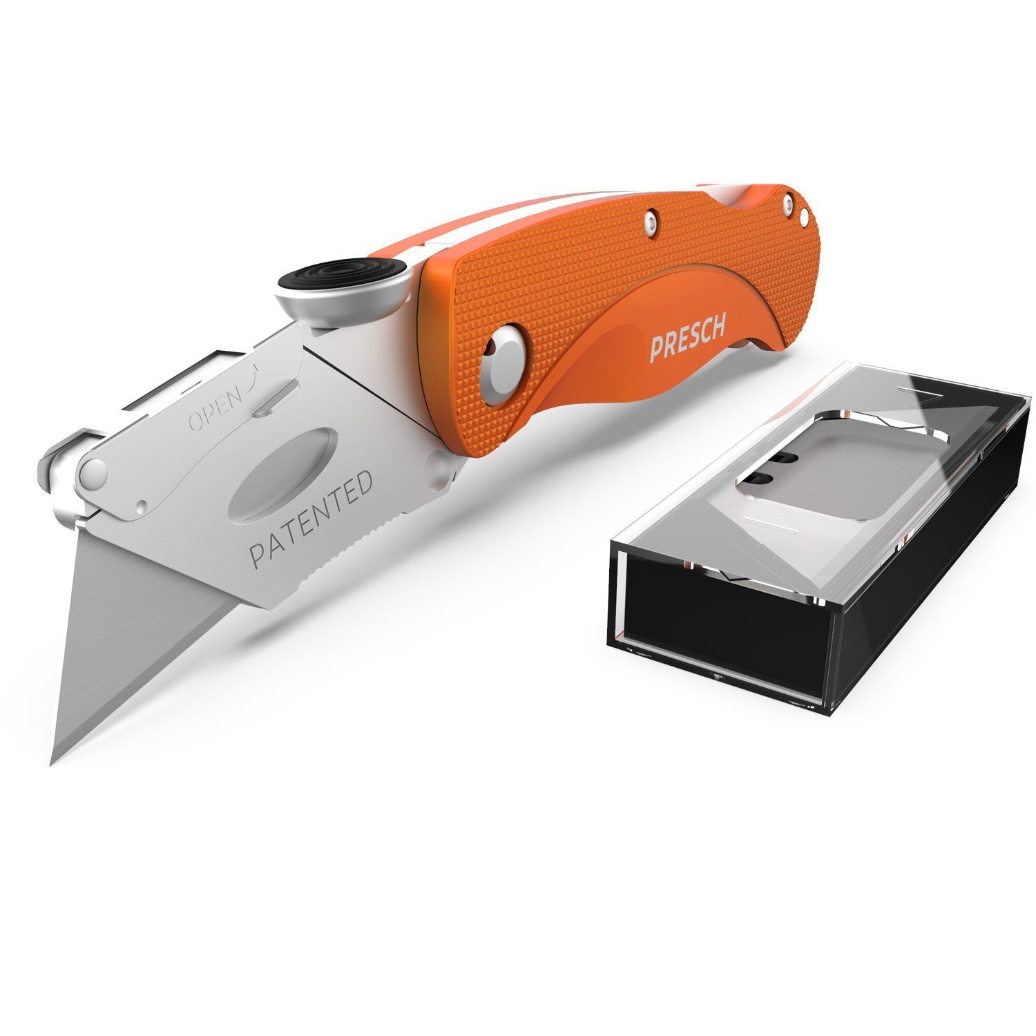 PRESCH Teppichmesser klappbar | Profi Cuttermesser aus Metall | 10 Ersatzklingen