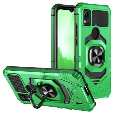 For Cricket Icon 5/AT&T Motivate 4 Case Ring Magnetic Stand Cover+Tempered Glass