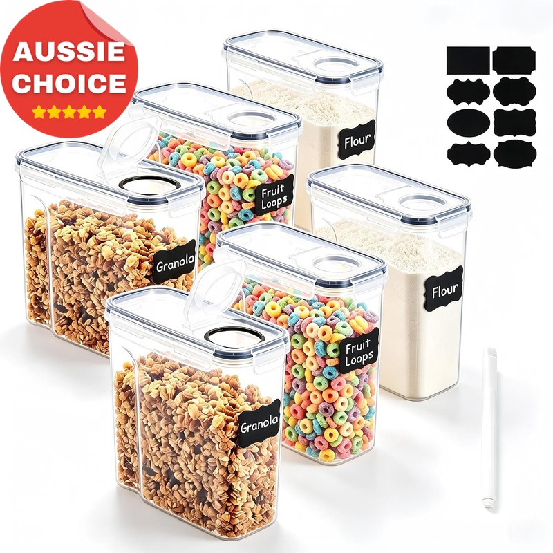 6 Pcs 4L Airtight Cereal Storage Jars BPA-Free Rice Flour Pasta Container