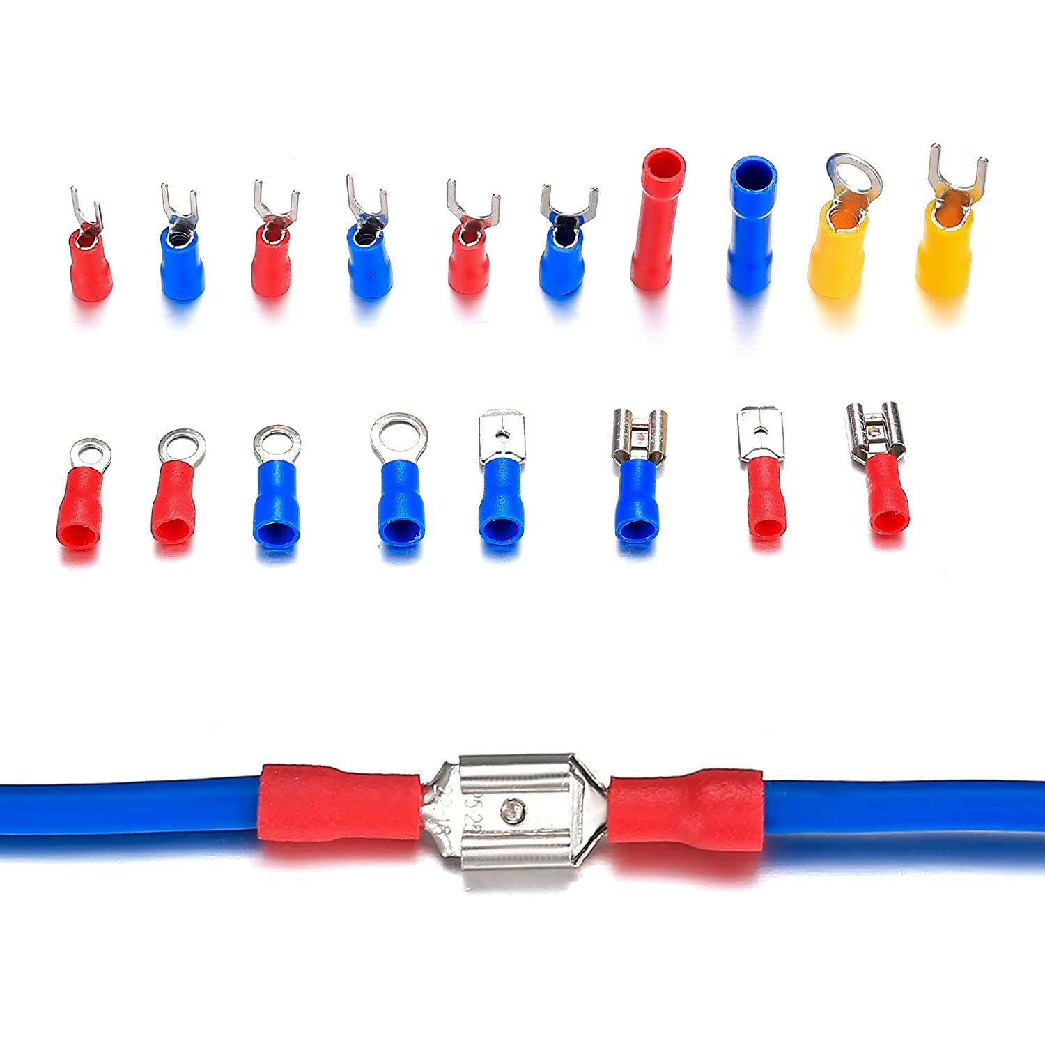 520 PC ASSORTED INSULATED ELECTRICAL WIRE TERMINAL CRIMP CONNECTOR SPADE SET KIT