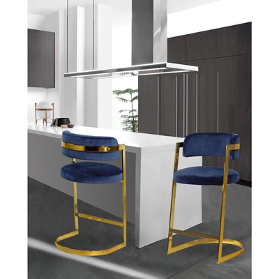 Pre-owned Meridian Stephanie Navy Velvet Stool, Set Of 2 Gold Contemporary Navy Velvet