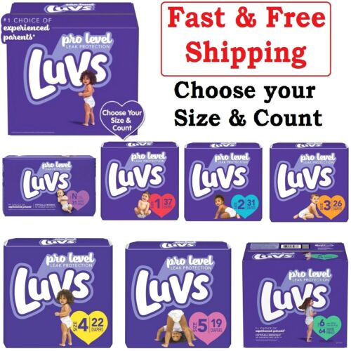 Luvs Pro Level Leak Protection Diapers Size NB,1,2,3,4,5, and 6.