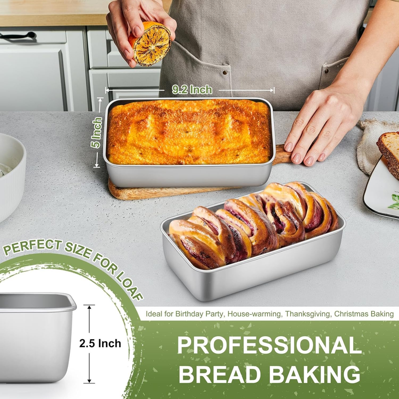 Loaf Pan Set of 2, 9-inch Bread Pans, Stainless Steel Loaf Toast Baking Pans for