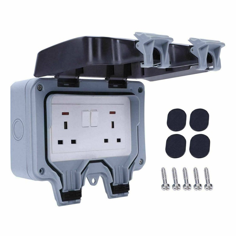 Weatherproof Outdoor 13A 2 Gang Twin Switched Double