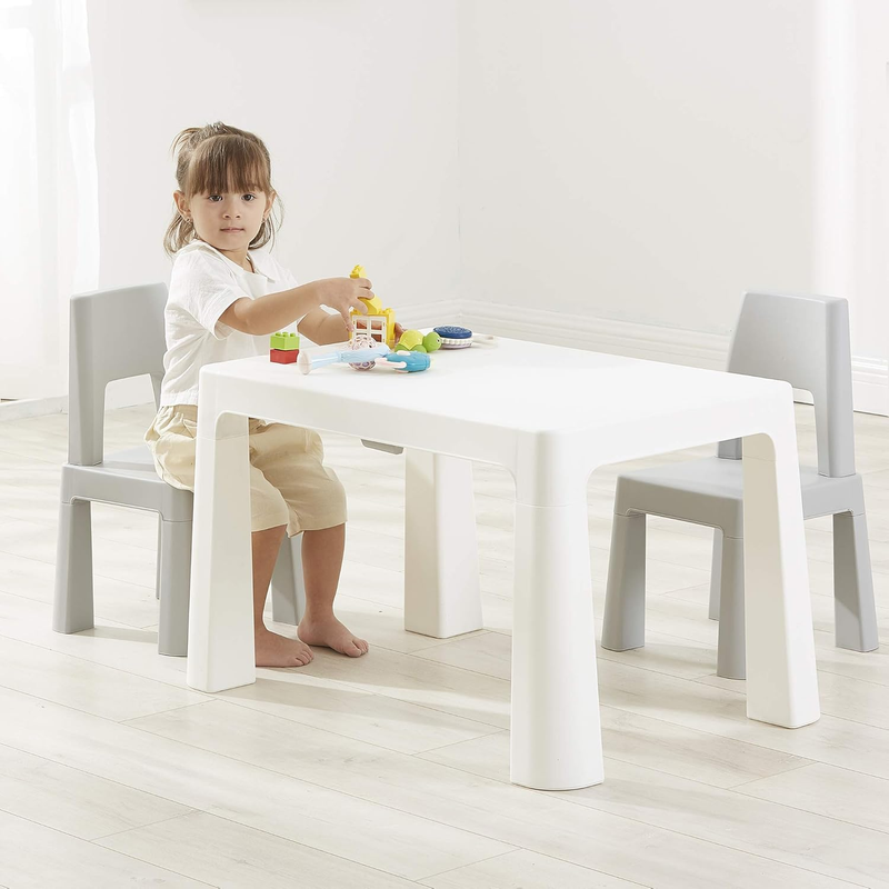 Liberty House Toys BS-8817W Kids White and Grey Height Adjustable Table and 2 Chairs, 49-54Cm H X 50Cm W X 78Cm D