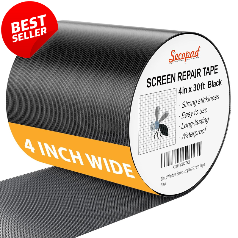 Black Window Screen Repair Kit 4in x 30FT Fiberglass Mesh Tape Patch - US