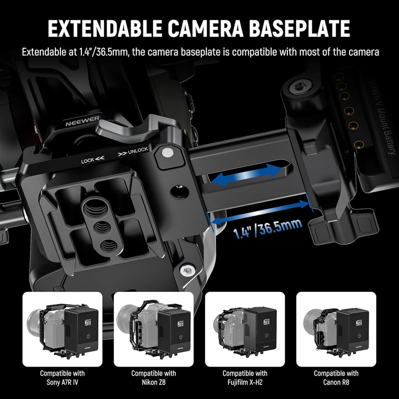 Foldable V Mount Battery Plate with Arca Type Quick Release Camera Baseplate, Li