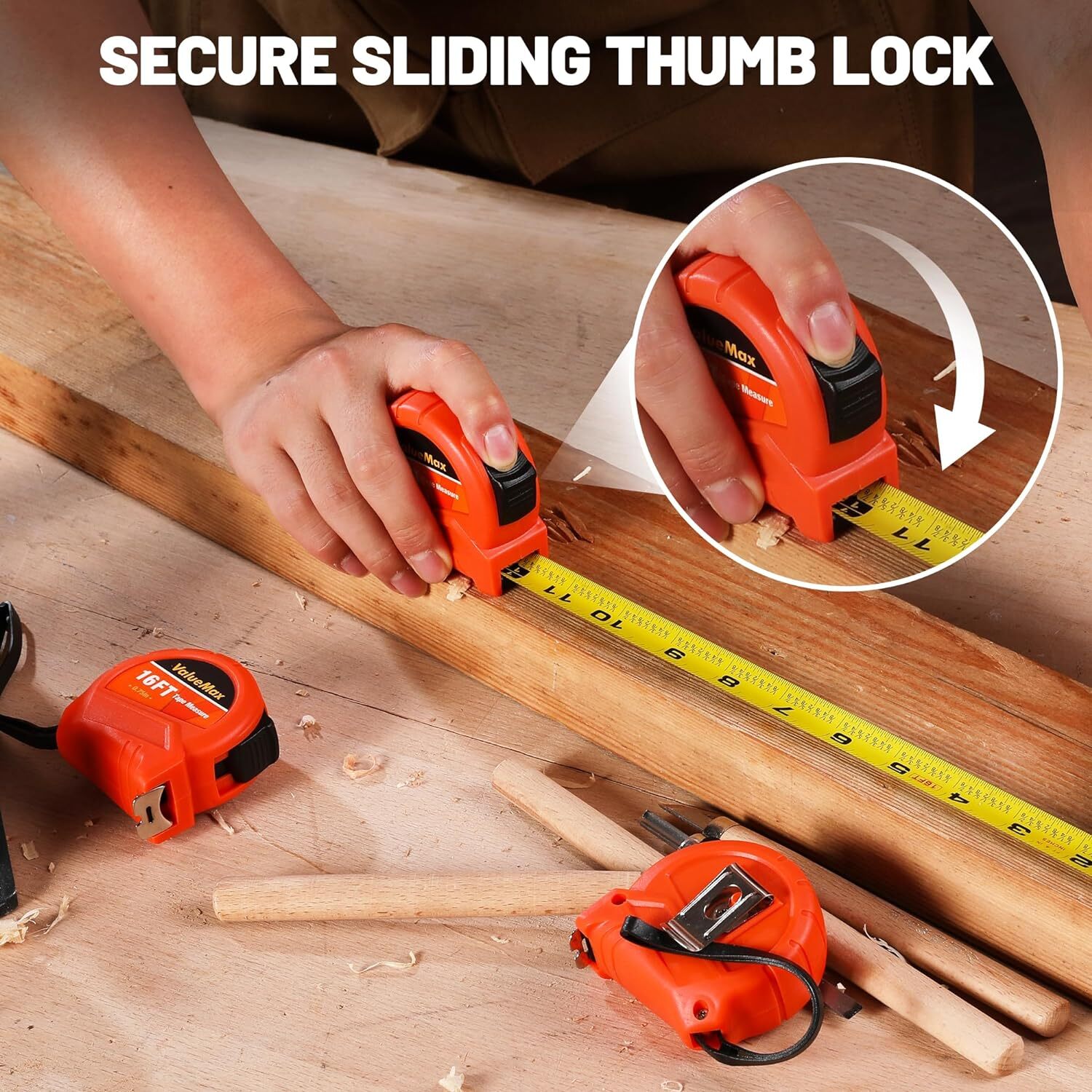 ValueMax 25FT/16FT Tape Measure Set 3 Pack with Fractions 1/8 Retractable Orange