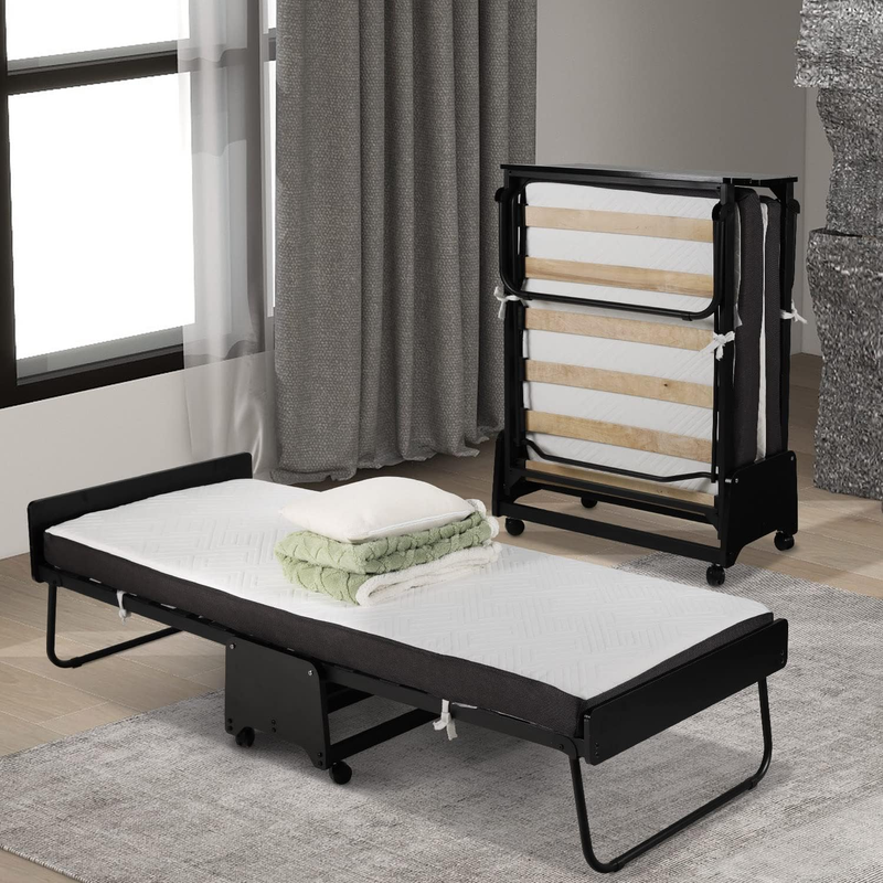 Single Folding Bed with 4” Memory Foam Mattress for Adults,Portable Rollaway Cot