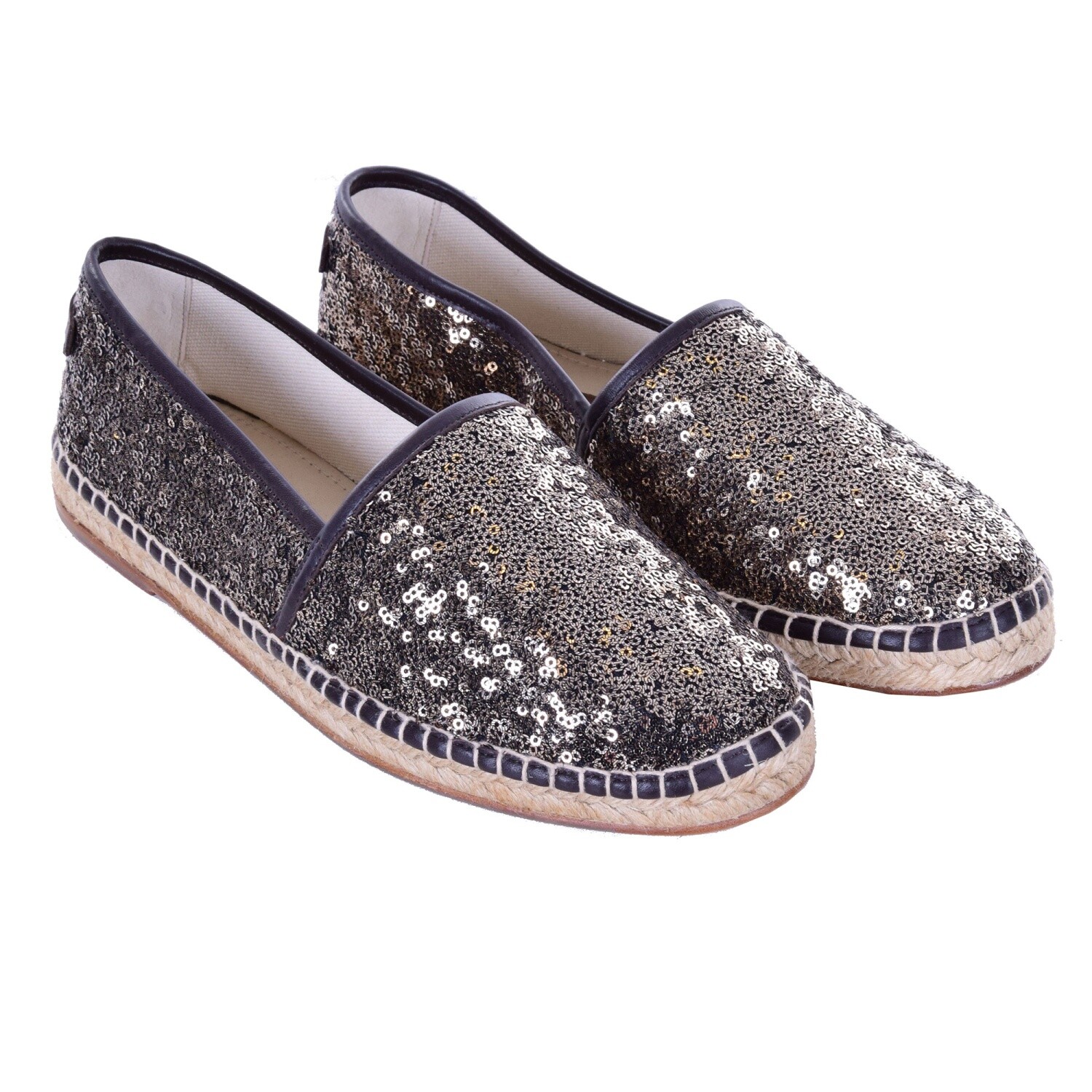 Pre-owned Dolce & Gabbana Sequined Espadrilles Shoes Tremiti Gold Black 08125