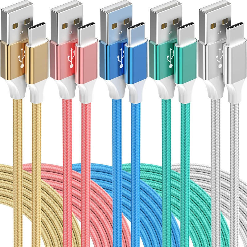 USB C Charger Cable, 5Pack（3/3/6/6/10ft） Type C Charger Cable, Nylon Braided USB