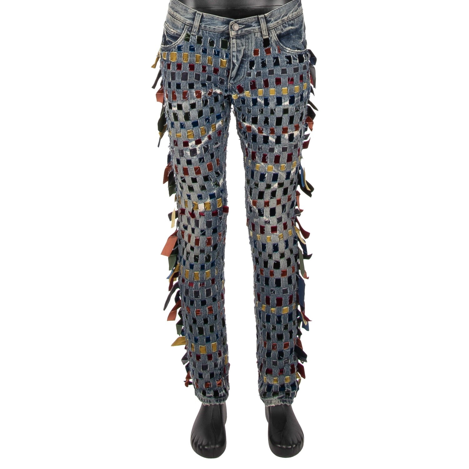 DOLCE & GABBANA Distressed Straight Velvet Ribbon Jeans