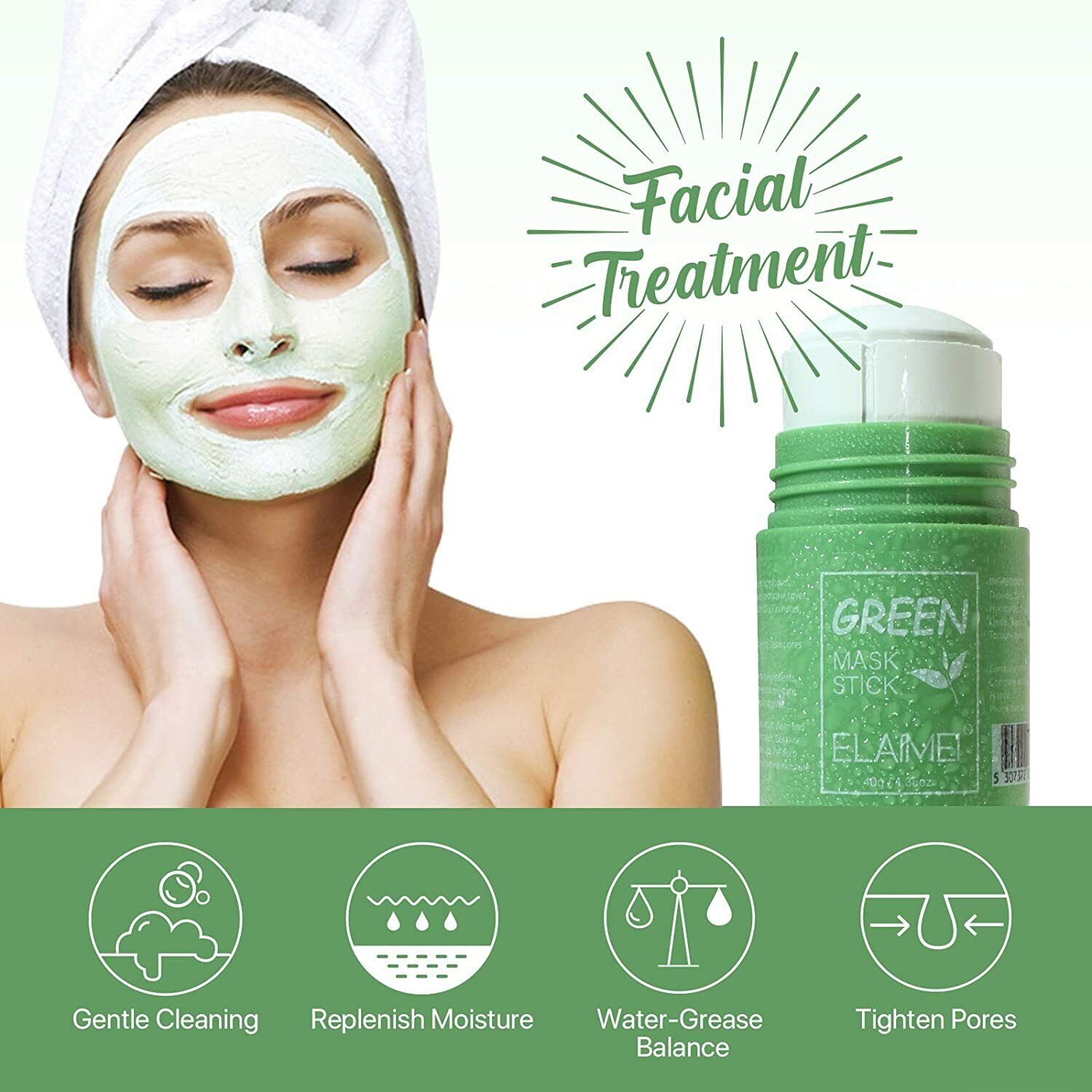 Green Tea Mask Stick Facial Cleansing Oil Acne Blackhead Control Deep Clean Pore