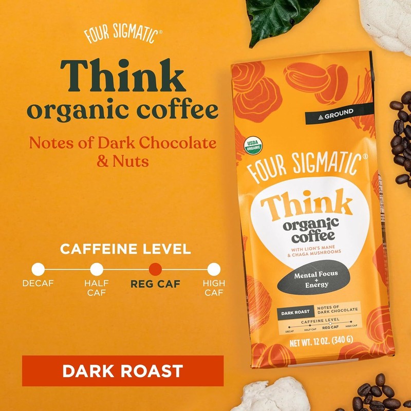 Four Sigmatic Think Mushroom Coffee | Organic Ground Coffee with Lion'S Mane Mus