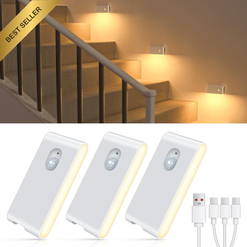 3 Pack Rechargeable Motion Sensor Night Light Portable Stair Lights