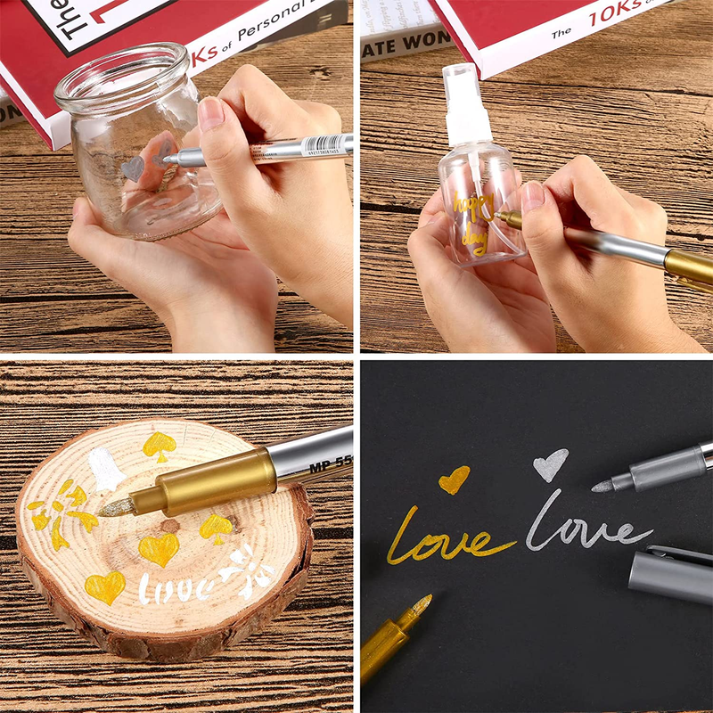 Gold and Silver Metallic Marker Pens, Metallic Permanent Markers Suitable for Ca