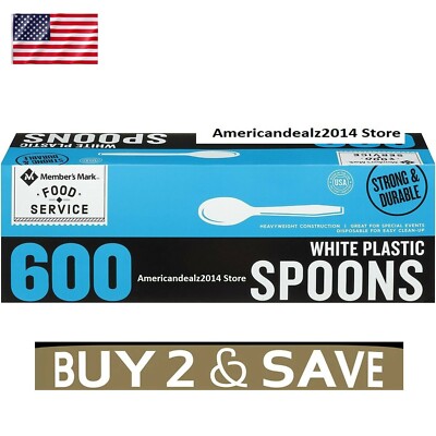 Premium Heavyweight White Plastic Spoons ( 600ct) Parties Restaurant Wedding