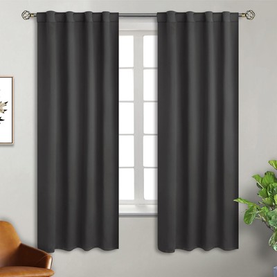 BGment Rod Pocket and Back Tab Blackout Curtains for 38W x 63L, Dark Grey 