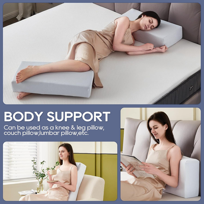 Cube Pillow for Side Sleepers 24"X12"X5" Memory Foam Rectangle Pillow Support