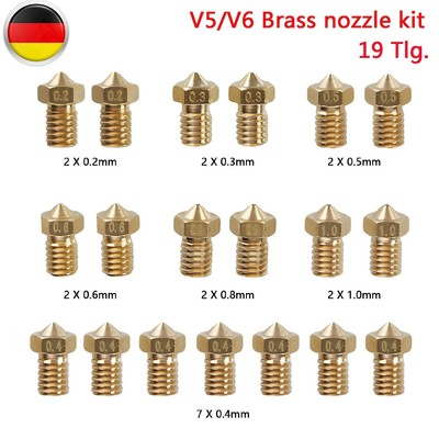 19X 3D DRUCKER EXTRUDER NOZZLE MK8 DÜSE 0,2-1,0MM 1,75MM ABS DRUCKKÖPFE ENDER 3