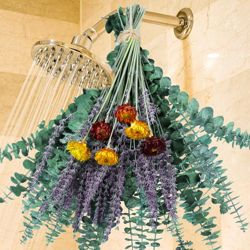 115 Pcs Dried Preserved Eucalyptus Stems & Lavender Flowers Bundles for Shower,