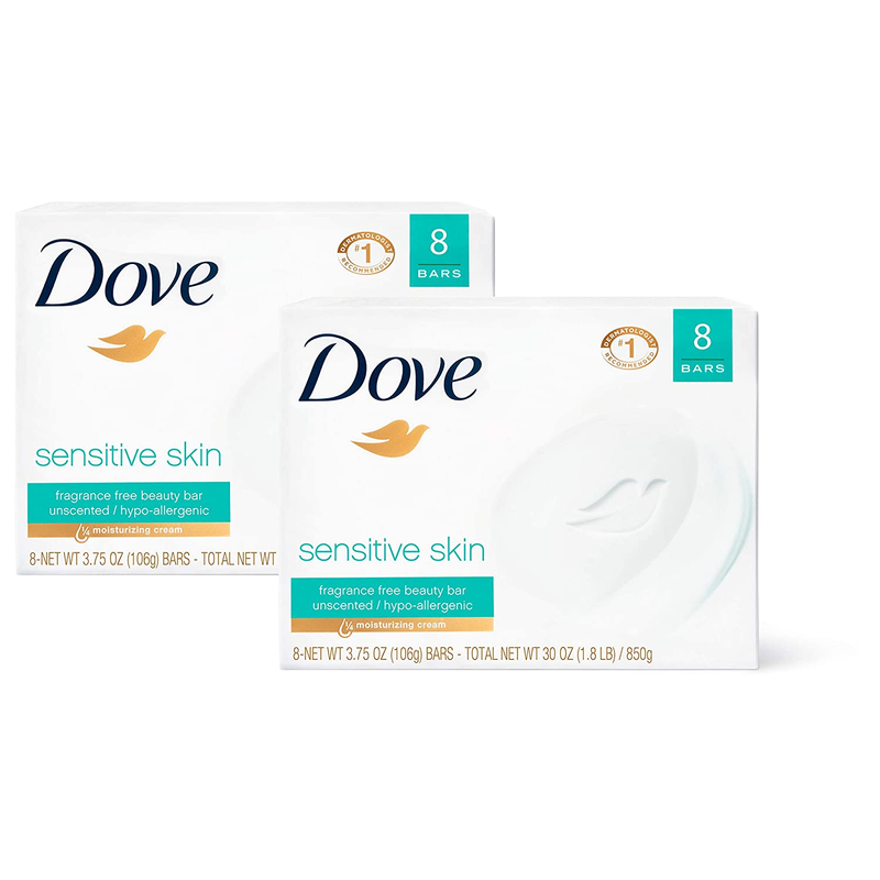Dove Beauty Bar More Moisturizing than Bar Soap for Softer Skin, Fragrance-Free,