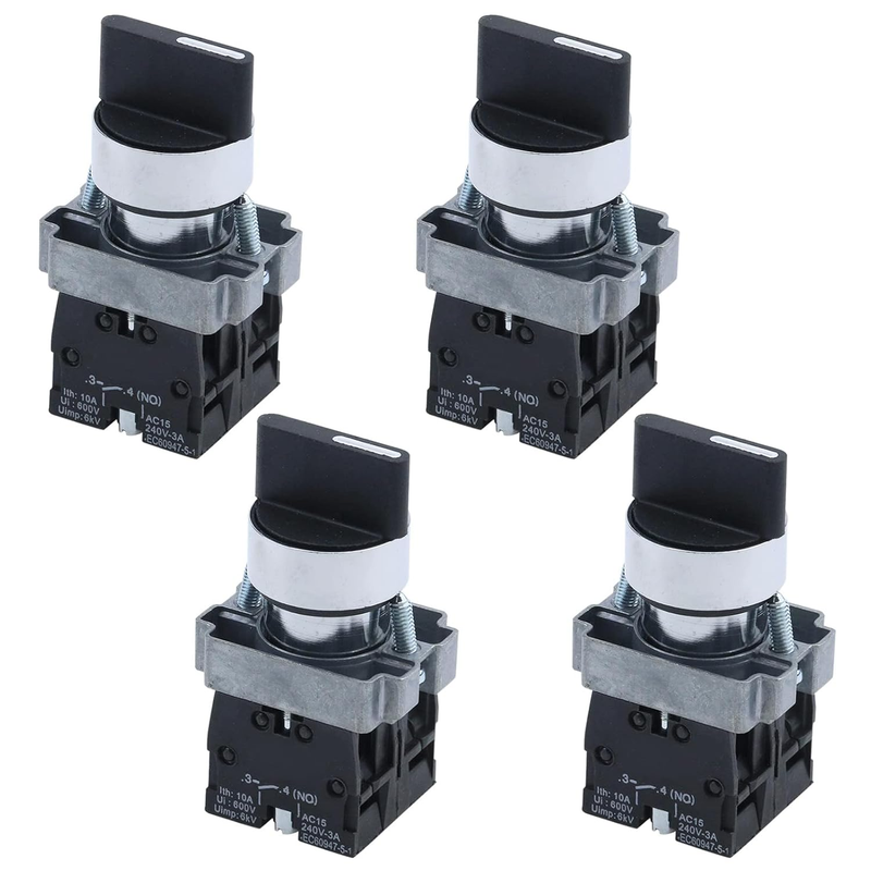 4Pcs ZB2-BE101 SPDT 2NO 4 Pin 3 Position round Top Rotary Sele...