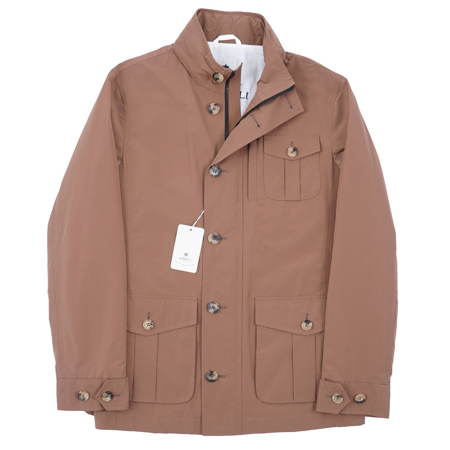 Pre-owned Luigi Borrelli Dark Tan Weather-repellent Field Jacket With Hood M (eu50) In Brown