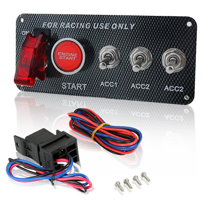Carbon Racing Car 12V Ignition Switch Panel LED Engine Start Push Button Toggle