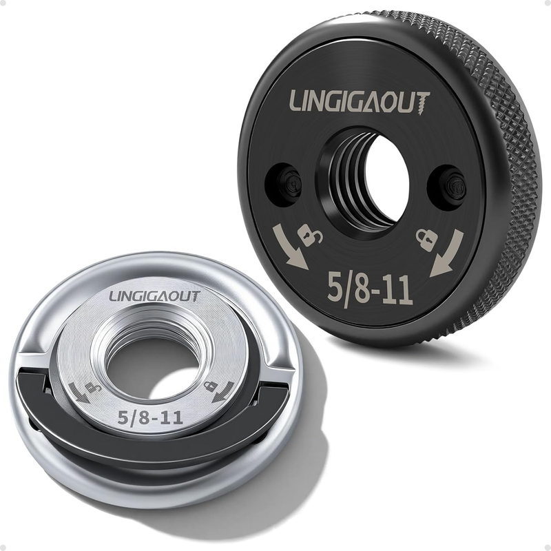 Angle Grinder Flange Nuts 2-Pack Quick Release Locking Kit D-Ring Knurled Arbor