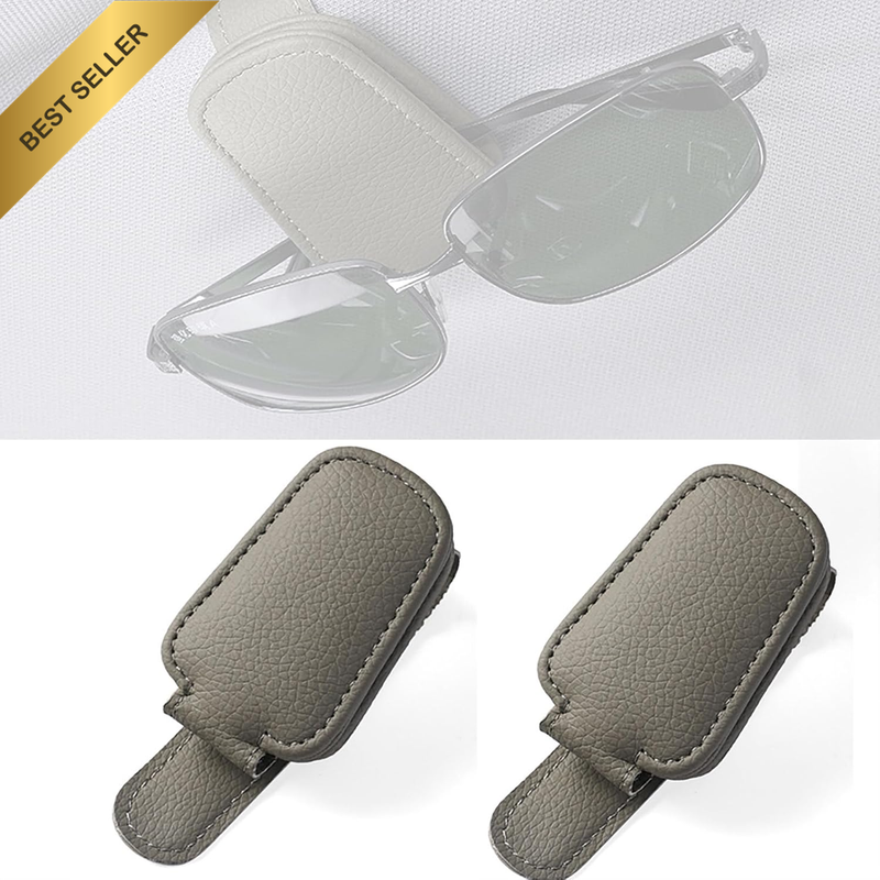 Set of 2 Leather Car Sunglass Holders with Magnetic Clip-Convenient Sunglasses H