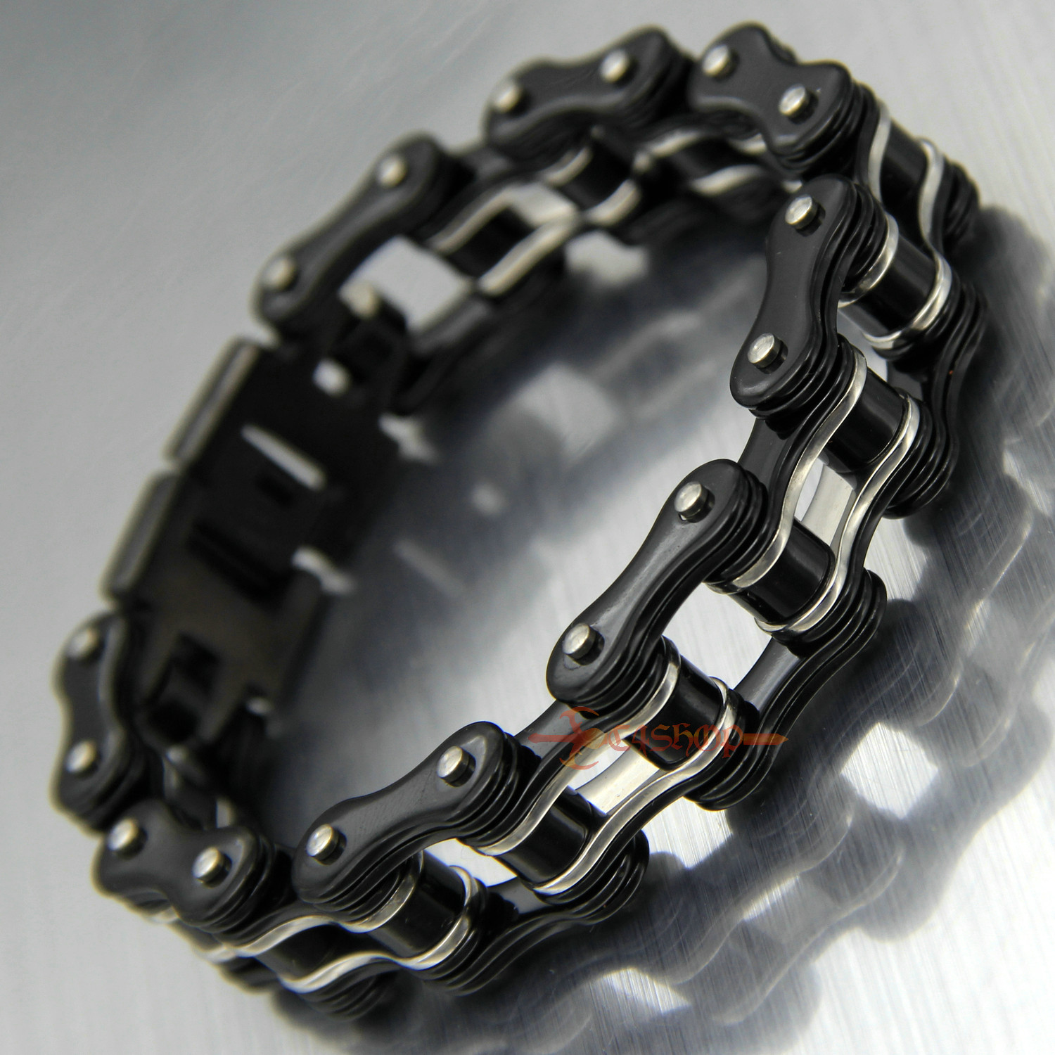 Stainless Steel Bike Chain Men's Biker Bracelet Black/Silver