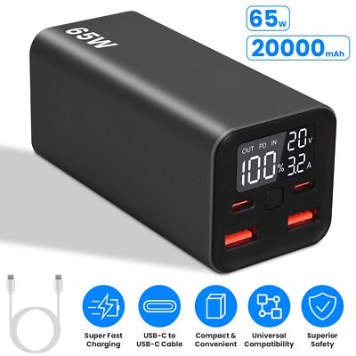 20000mah 65W USB-C PD Laptop Power Bank Fast Charging Power Bank Type-C Charger