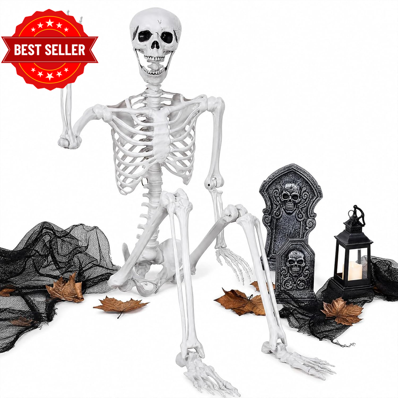 Halloween Skeleton,Life Size Scary Skeleton 185Cm,Poseable Abs,White