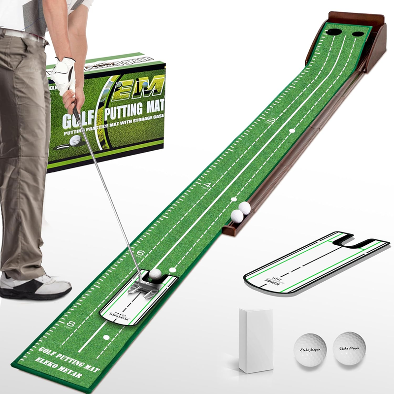 Putting Green Indoor Putting Green Anywhere Practice – Portable, Easy to Assemble, with Putting Mirror, Wrinkle-Free Natural Rubber Mat, Solid Wood Construction! a Must-Have Gift Golfer