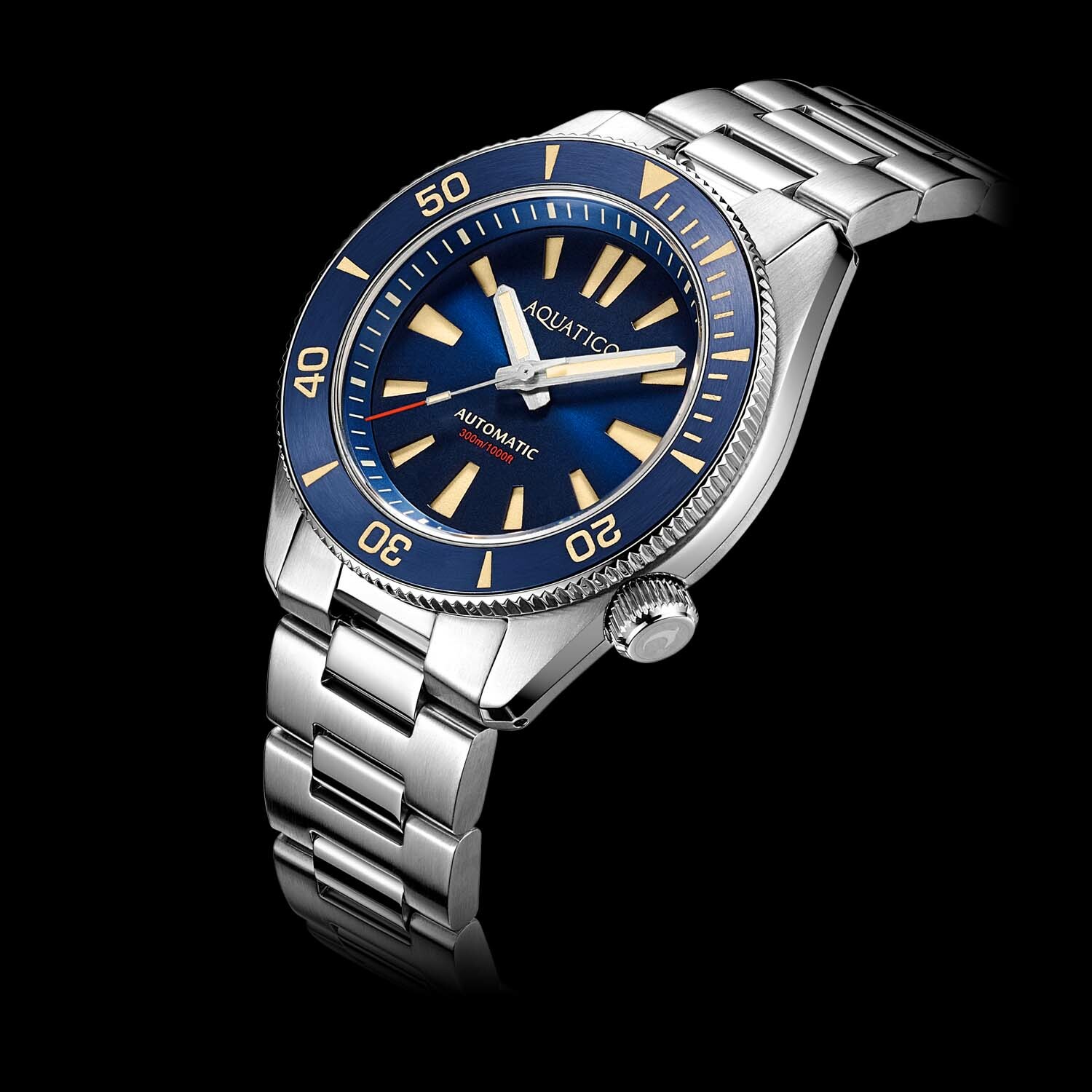 Pre-owned ✅ Aquatico Poseidon 300m Diver Blue Dial Watch Usa ?? Dealer