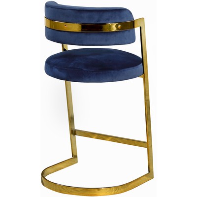 Pre-owned Meridian Stephanie Navy Velvet Stool, Set Of 2 Gold Contemporary Navy Velvet