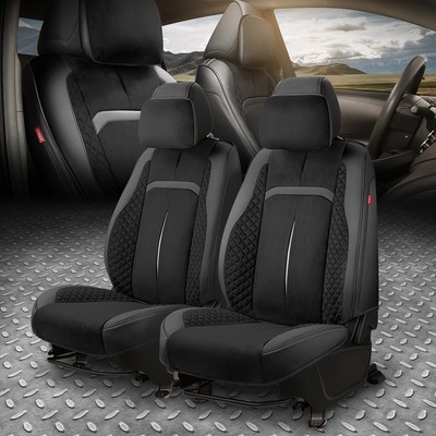 Комплект чехлов для автомобильных сидений переднего ряда серии Voris из микро-замши с защитной подушкой черного цвета