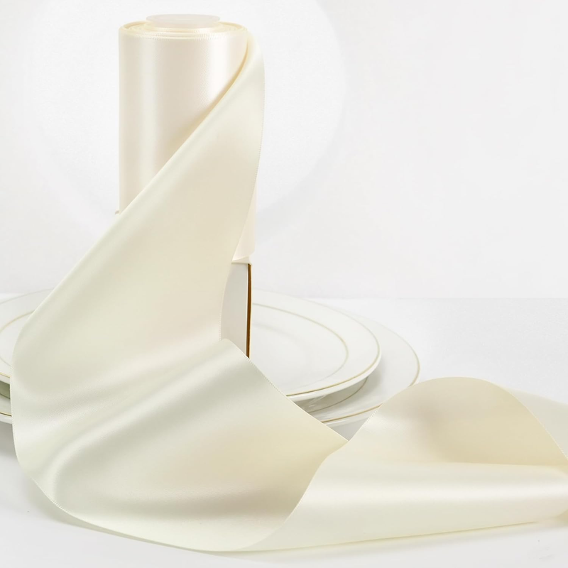 10Cm Wide Satin Ribbon Ivory Ribbon Solid Color Double-Faced Satin Ribbon Thick