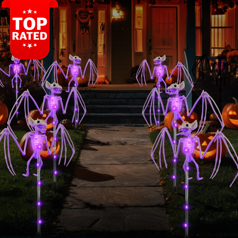 Outdoor Halloween Solar Garden Lights 2Pcs 3D Scary Bat Skeleton Decor Purple