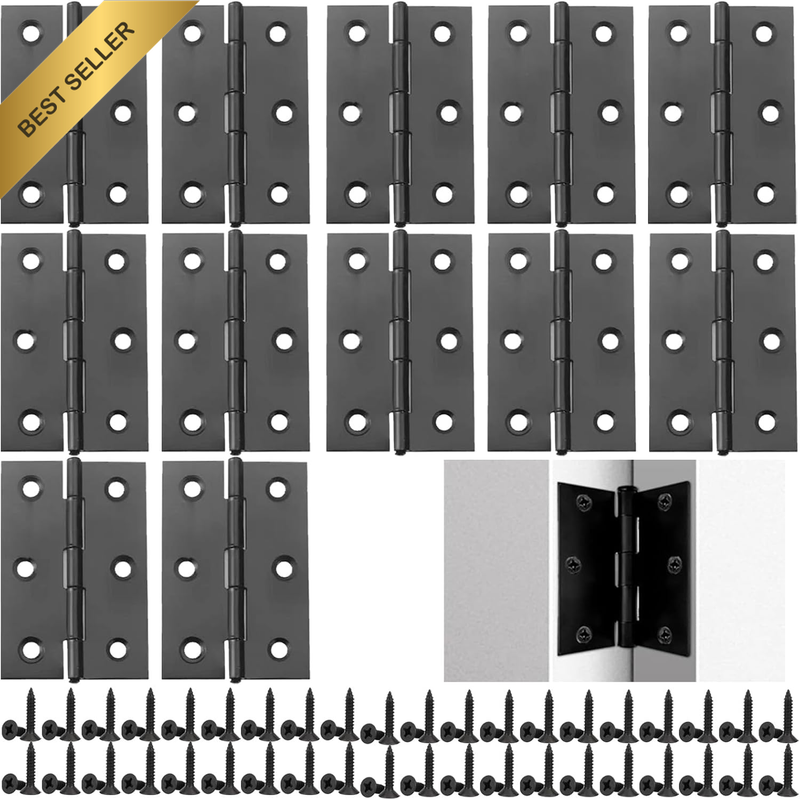 12 Pack 2-Inch Black Stainless Steel Folding Hinges with 80 Screws – Rust-Resist