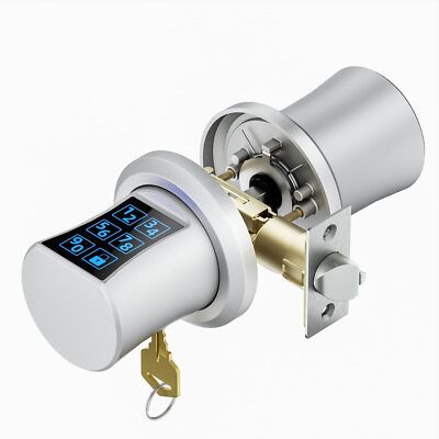 Door Knob with Keypad, Keyless Entry Door Lock and Security Mechanical Key, Smar
