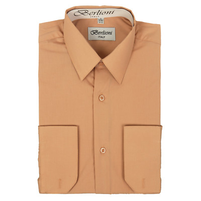 New Berlioni Italy Men Premium Classic French Convertible Cuff Solid Dress Shirt