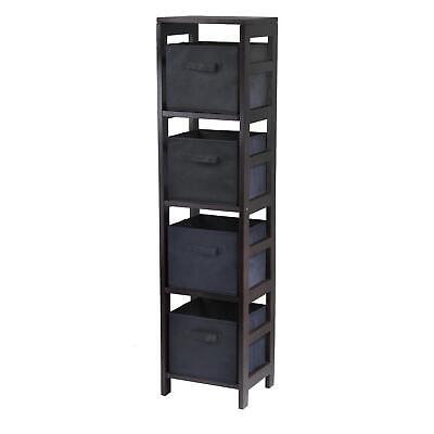 Winsome 92241 Capri 4-section N Storage Shelf With 4 Foldable Black Fabric Baske