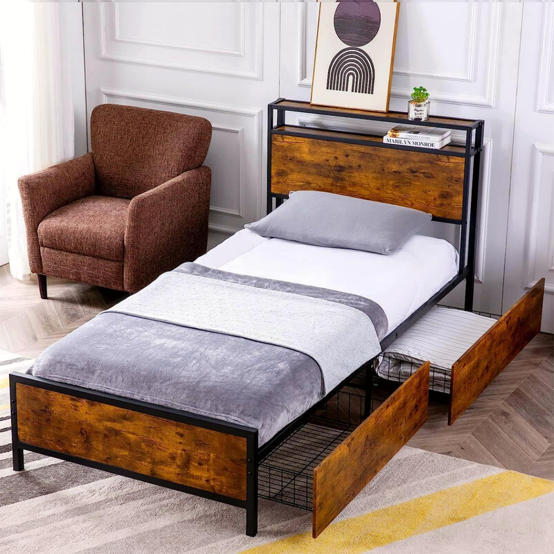 GAZHOME Twin XL Bed Frame with 2 XL Storage Drawers, Platform Bed Frame with 2-T