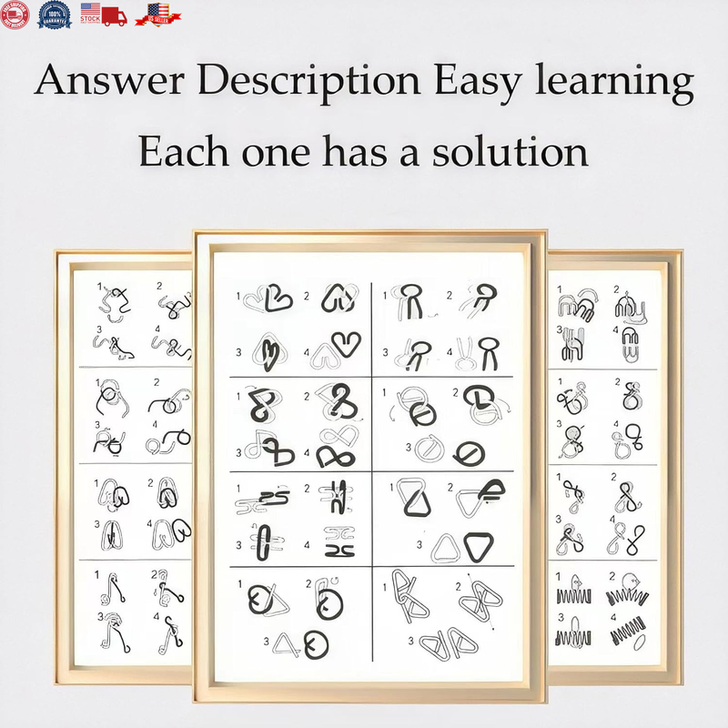 Metal Wire Puzzle Set of 24with Pouch Brain Teaser IQ Test Unlock Interlock Game