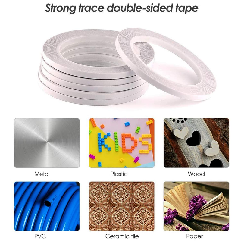 6 Rolls Double Sided Tape 6mm x 25m Each Roll, Strong Self-Adhesive Tape for Sew