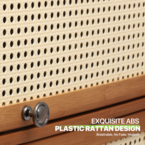 40" Bamboo Plaid Pattern Door Shoe Storage Cabinet Boots Organizer Rack w/Drawer