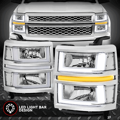 [U-LED DRL +Последовательный сигнал] Для 14-15 фар Silverado 1500 Хром/Прозрачный