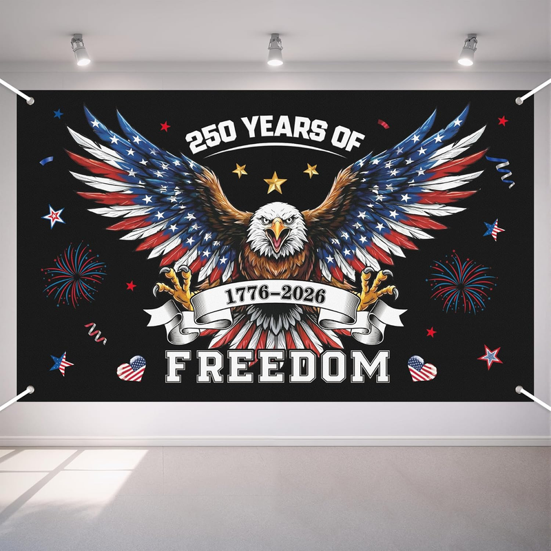 250Th Anniversary Decorations - 4Th of July Backdrop for Memorial Day | 1776-2026 America Merchandise Patriotic USA Freedom Photo Booth Background Banner for Home Indoor Outdoor,Fourth of July Accessories